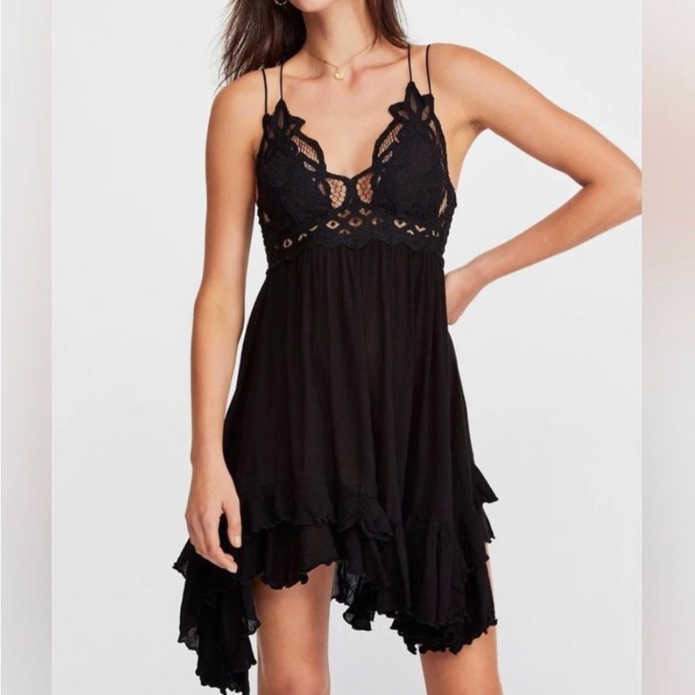 Free People Black Ruffled Babydoll Mini Dress